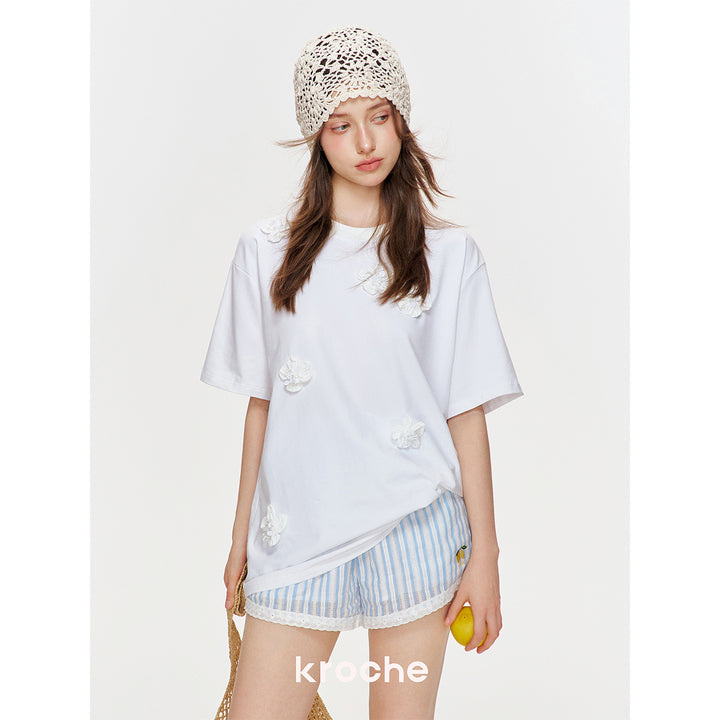 Kroche Mini Beaded Floral T-Shirt White