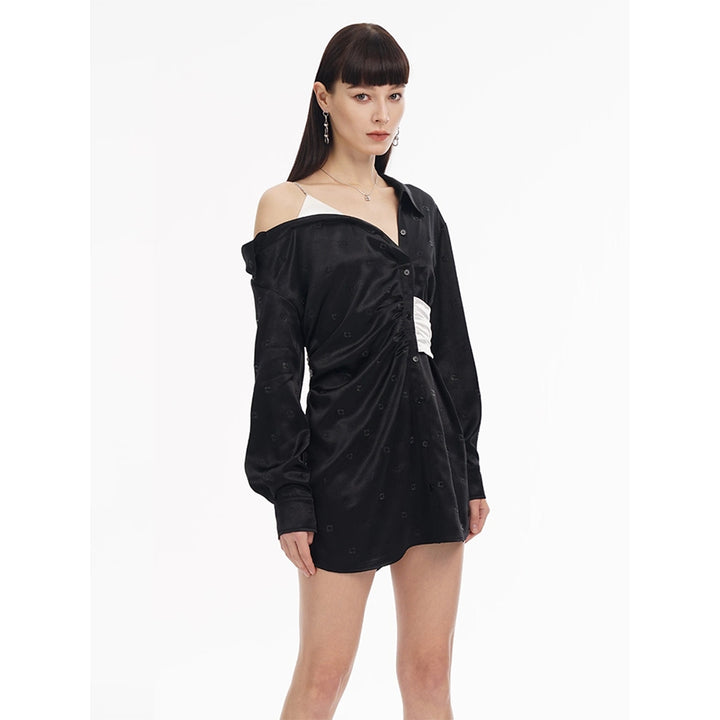 Cottia Off-Shoulder Contrast Color Shirt Dress Black