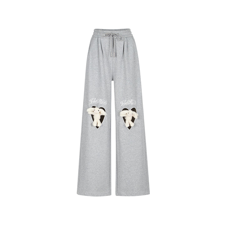 13De Marzo Doozoo Knee Hollow Out Heart Sweat Pants Gray