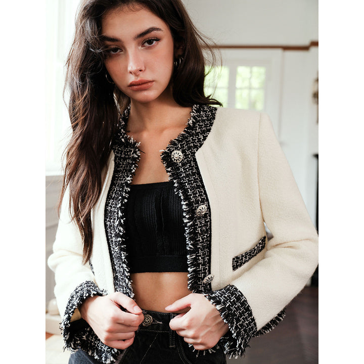Rocha Roma Color Blocked Tweed Jacket & Irregular Edge Cutting Skirt Set - Mores Studio