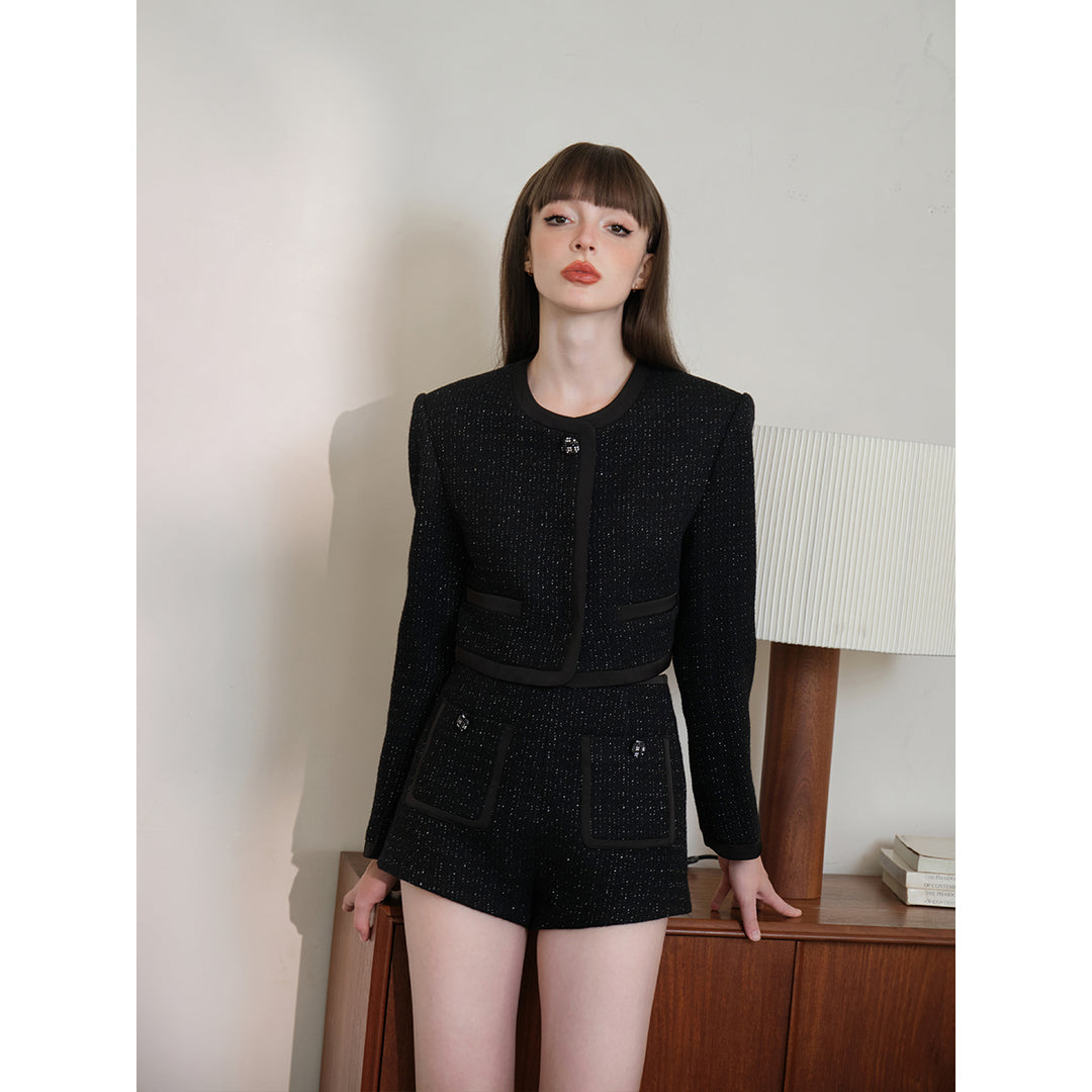 Three Quarters Shiner Woollen Tweed Blazer - Mores Studio