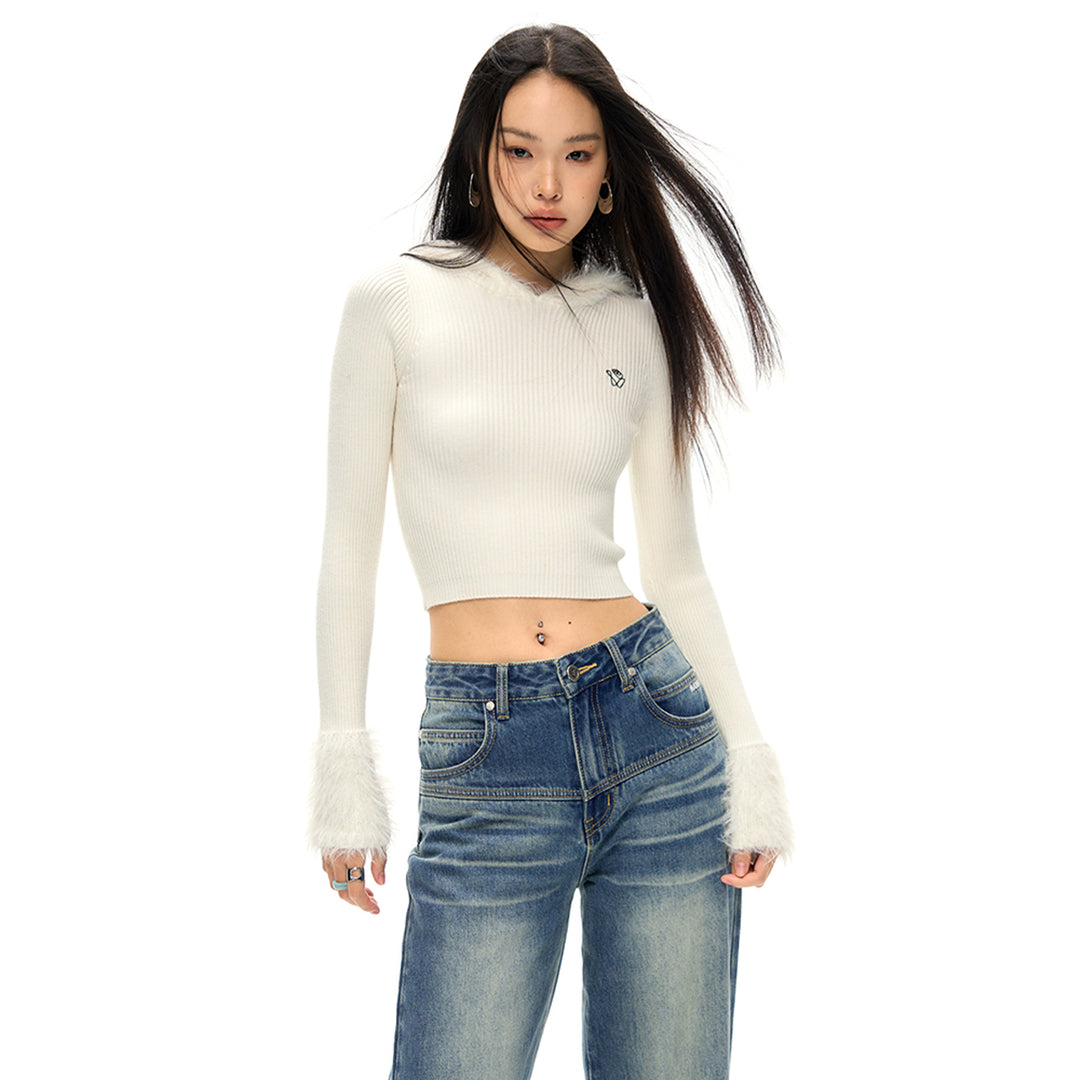 NotAwear Eco-Friendly Mink Hair Knit Hooded Top White - Mores Studio