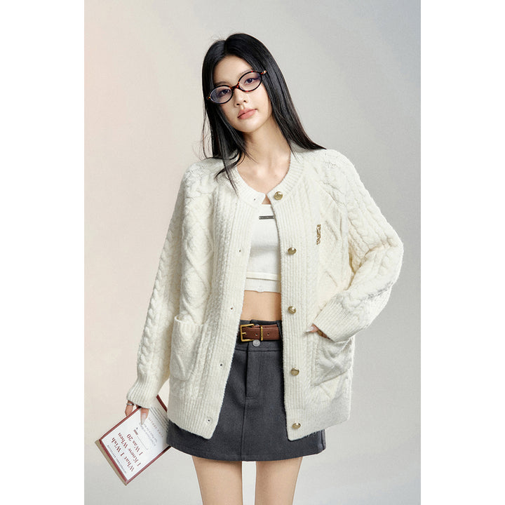 MacyMccoy Twist Silhouette Knit Cardigan White