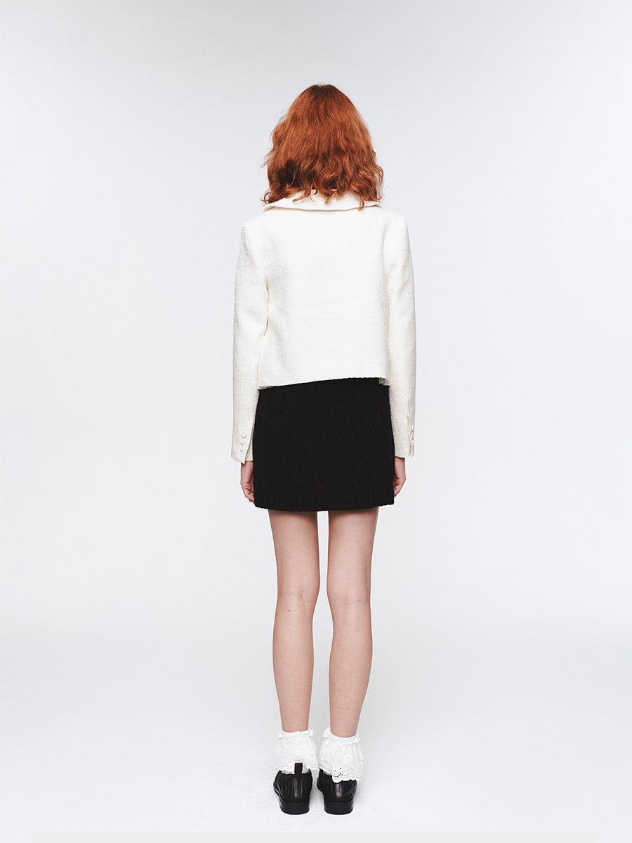 Herlian Detachable Bow Doll Collar Tweed Jacket White