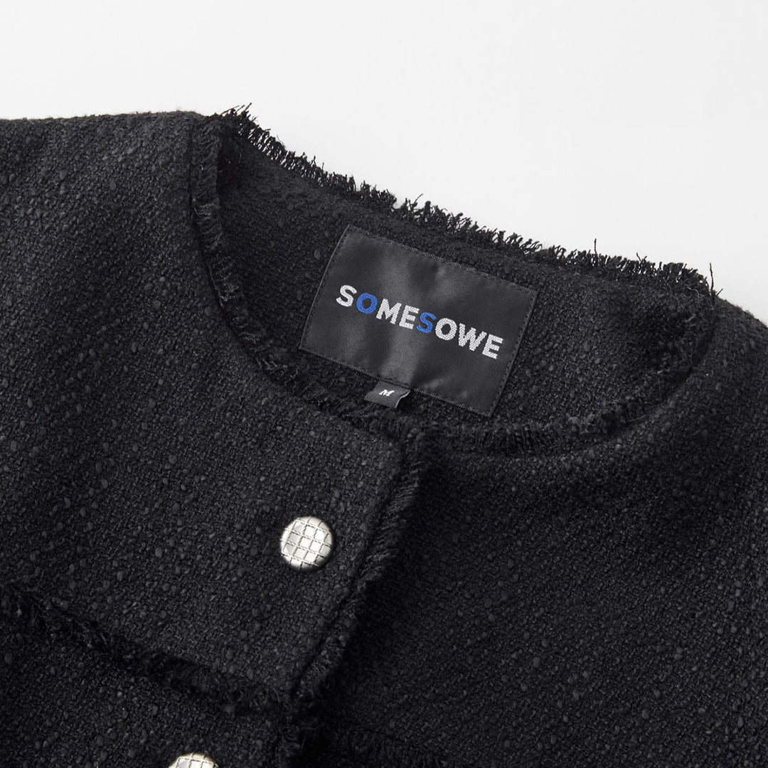 SomeSowe Raw Edge Patchwork Short Jacket Black