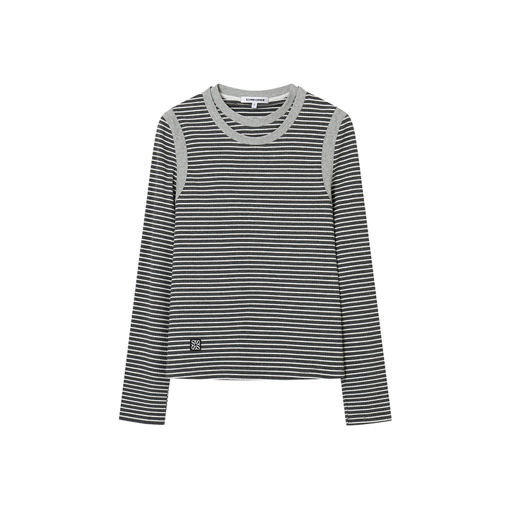 SomeSowe Color Blocked Striped Top Dark Grey