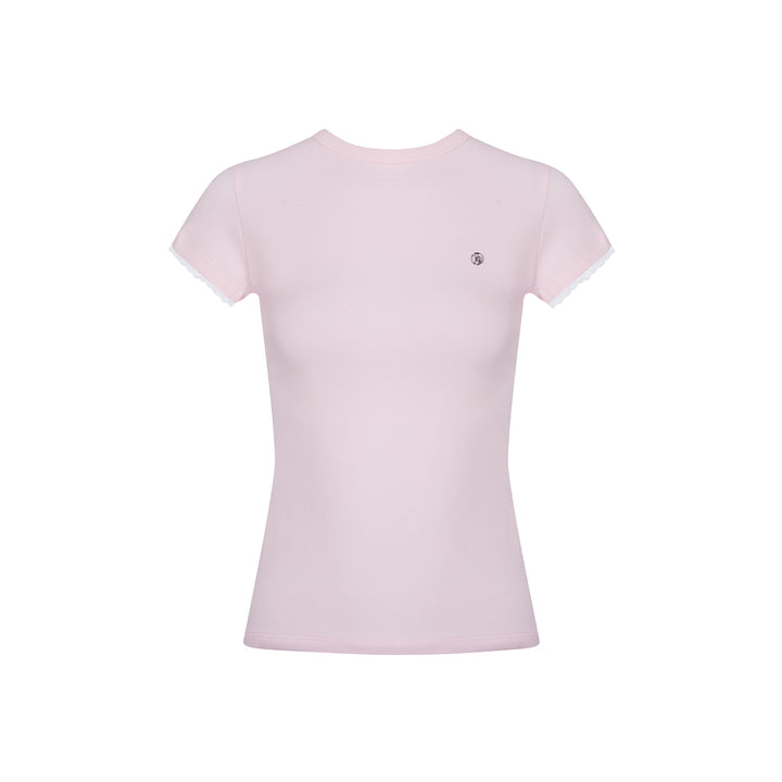 Kroche Lace Sleeve Clean Fit Logo Slim Fit Top Pink