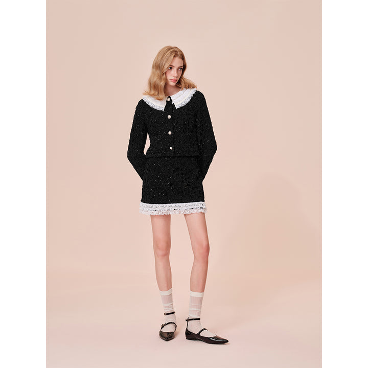 Rocha Roma Detachable Lace Collar Short Jacket Black