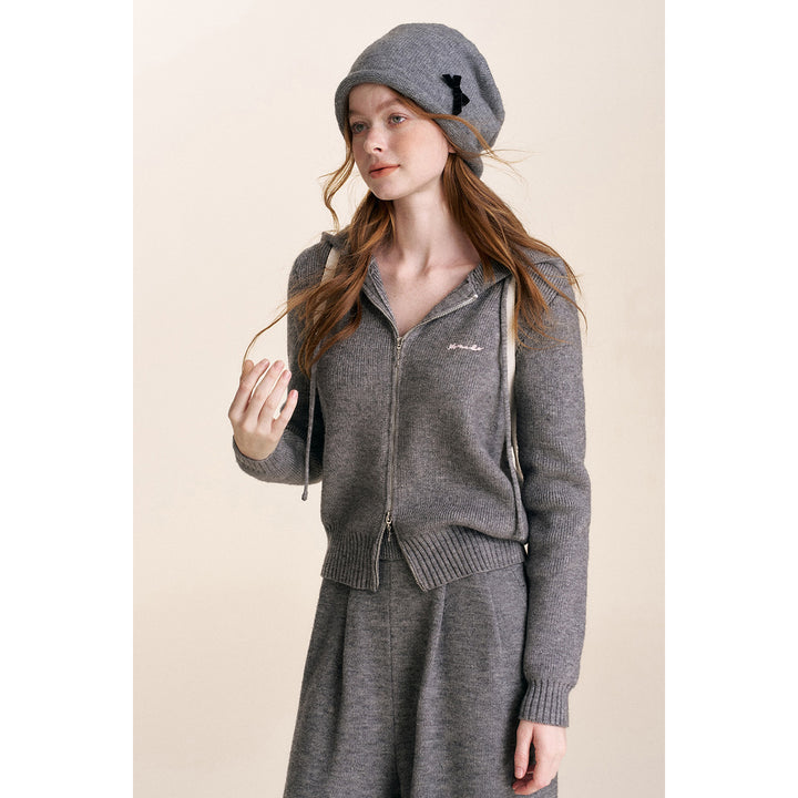 Kroche Blended Woolen Double Zipper Knit Hoodie Gray