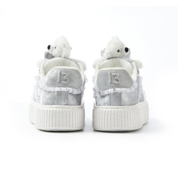 13De Marzo Plush Bear Lace Biscuits Sneaker Silver