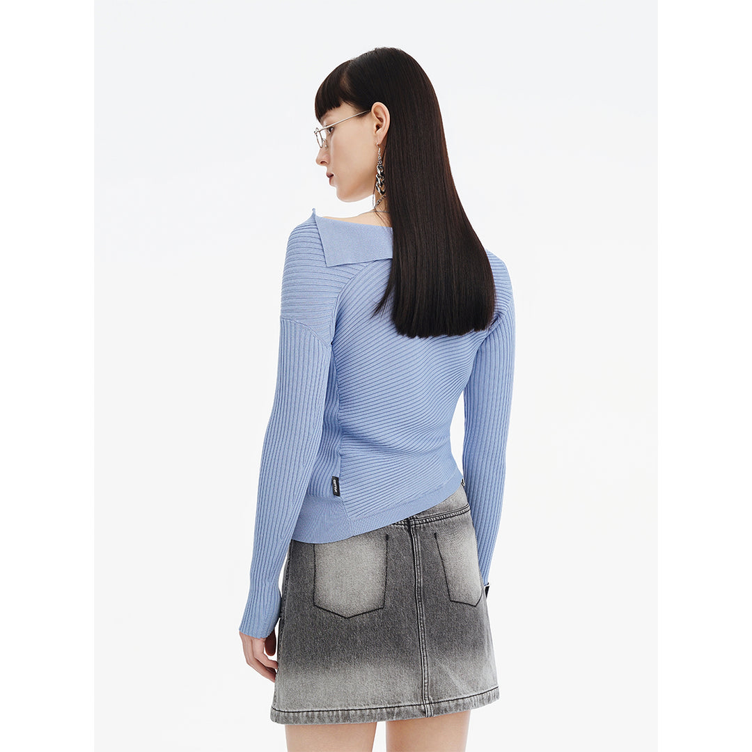 Cottia Asymmetry Knitted Long-Sleeved Top Blue