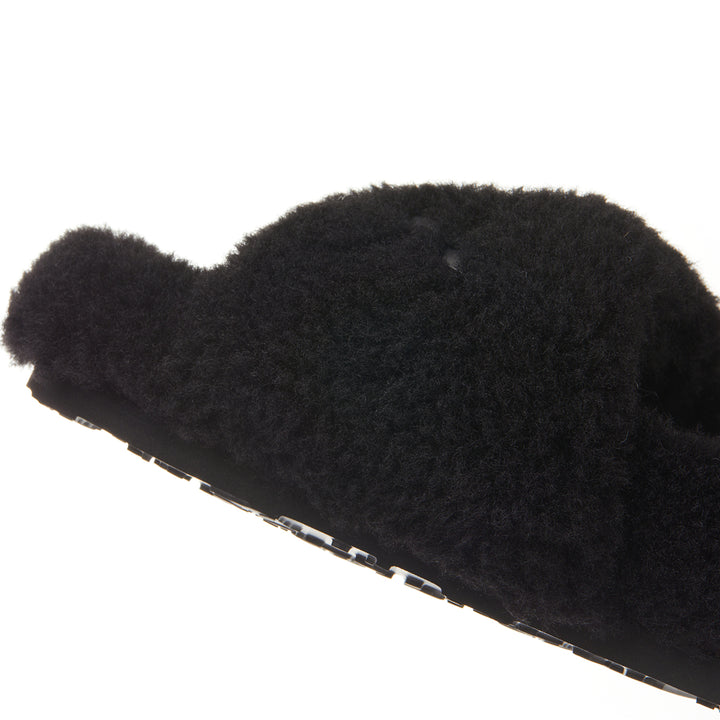 Trapar Waves Basic Casual Furry Slipper Black