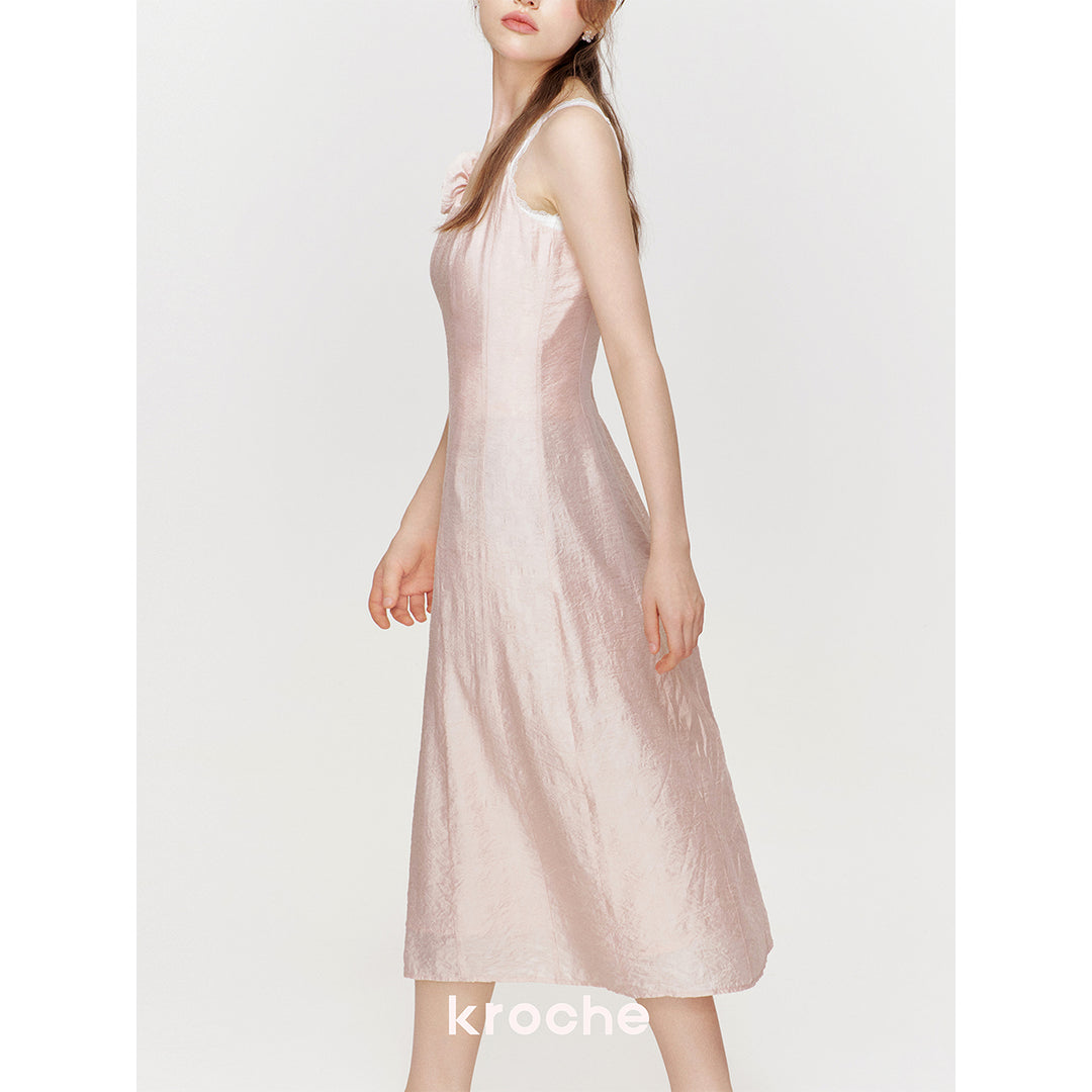 Kroche Rose Lace Up Waisting Halter Dress