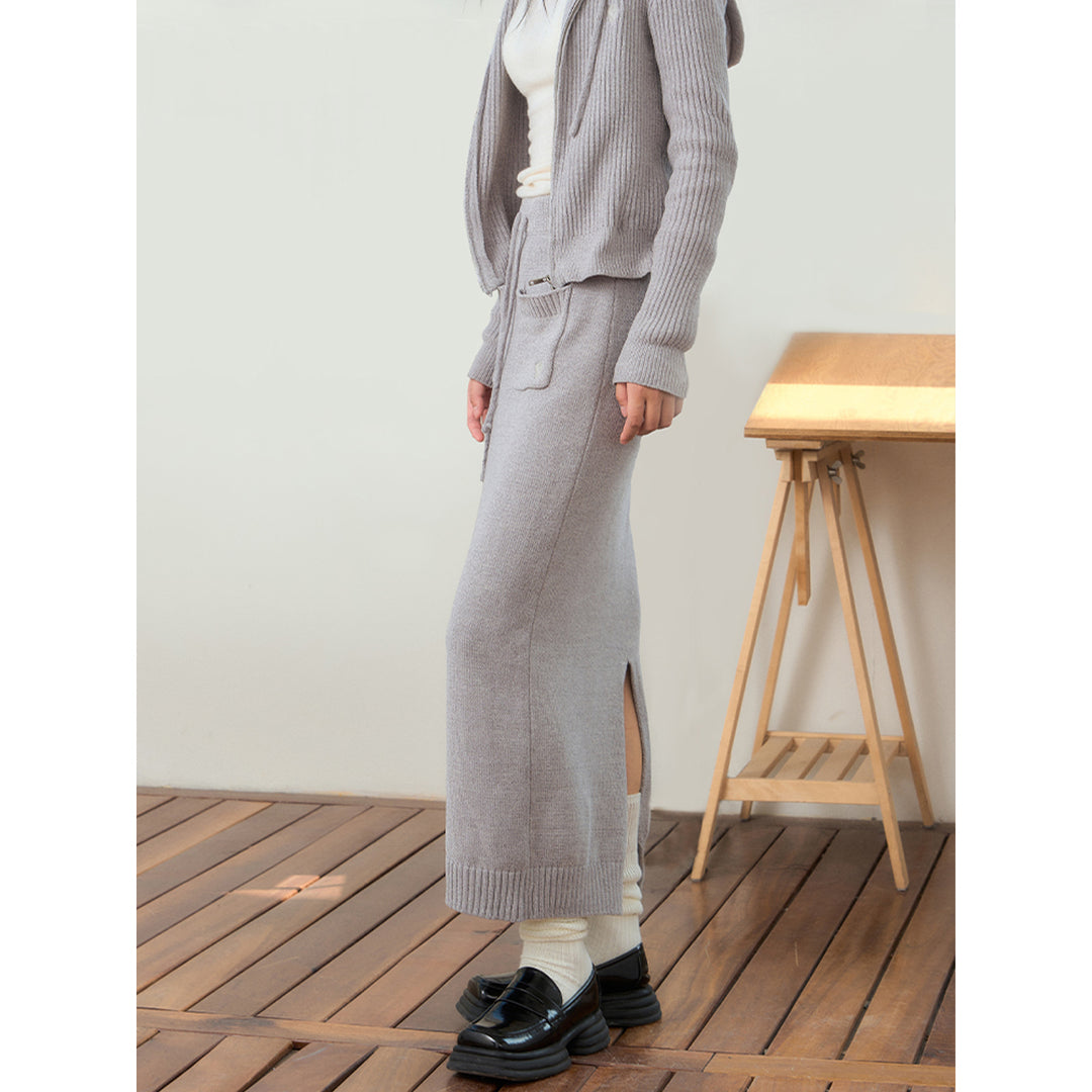 NotAwear Drawstring Knit Long Skirt Grey - Mores Studio