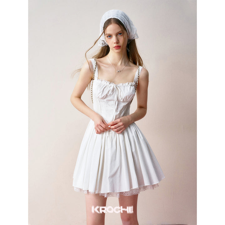Kroche Lace Edge Waist Puff Dress White