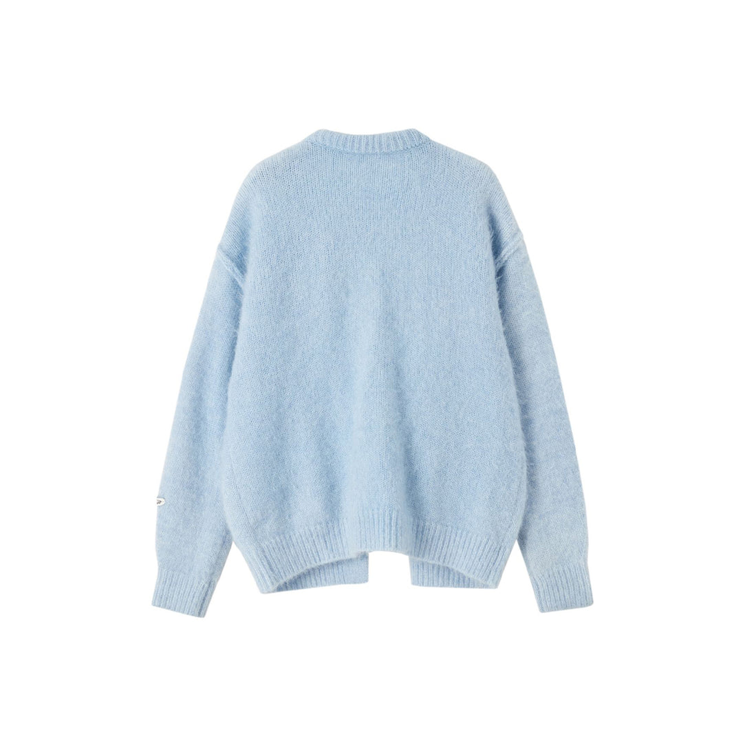 SomeSowe Silhouette Lace Up Furry Cardigan Blue