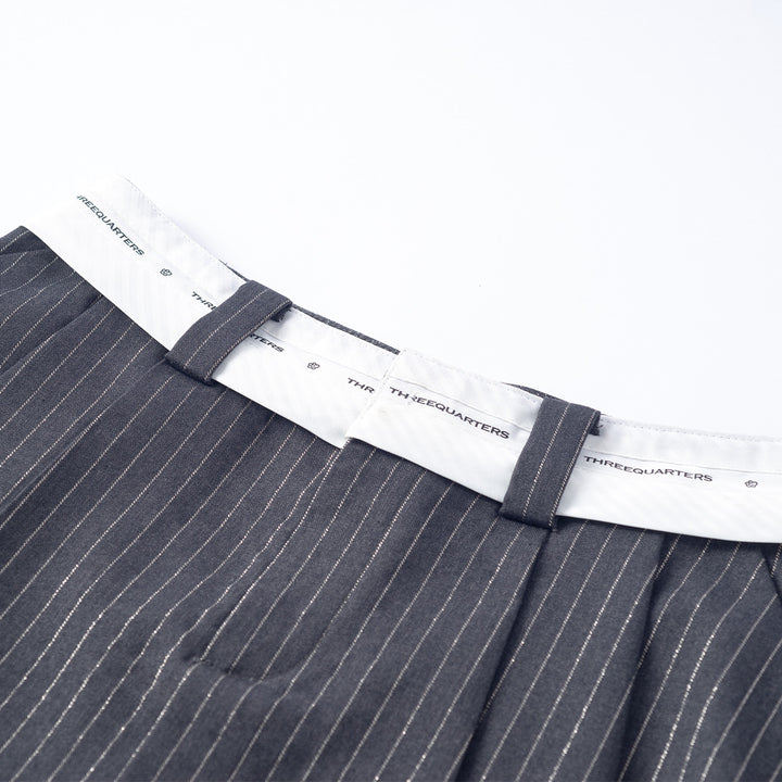 Three Quarters Silver Thread Contrast Skirt Shorts Grey - Mores Studio
