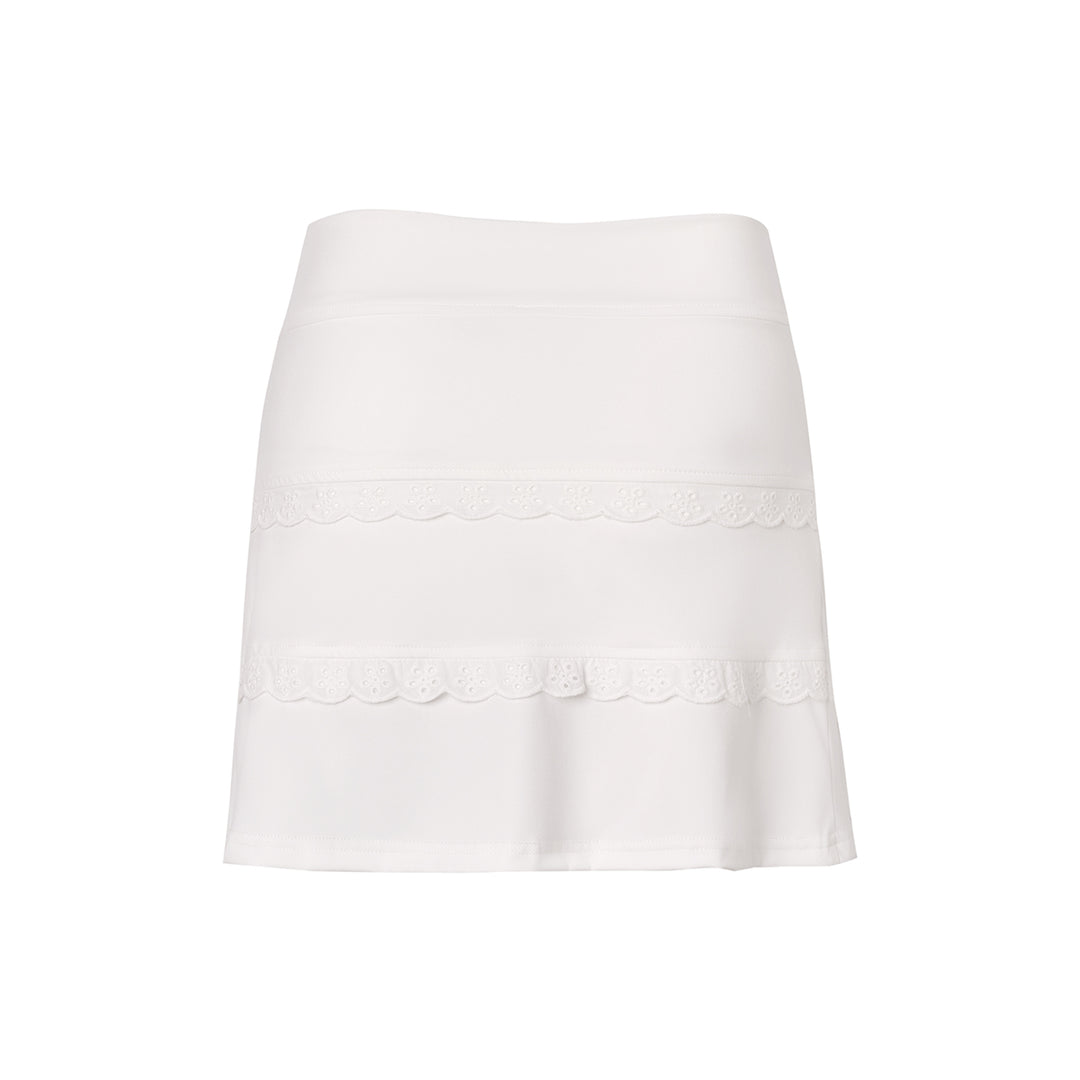 Kroche Lace Edge Patchwork Pleated Skirt White