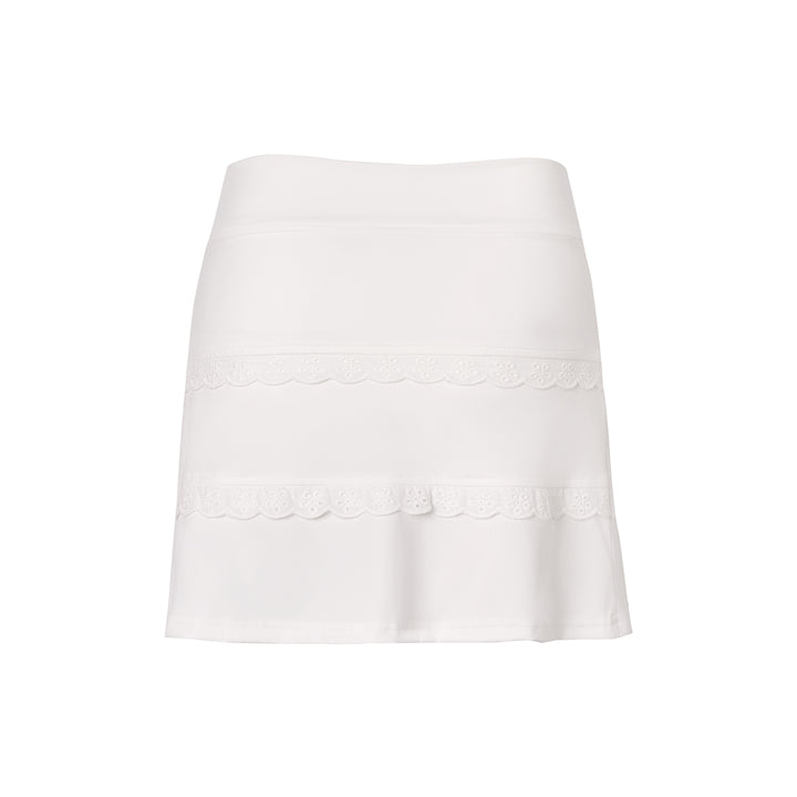 Kroche Lace Edge Patchwork Pleated Skirt White