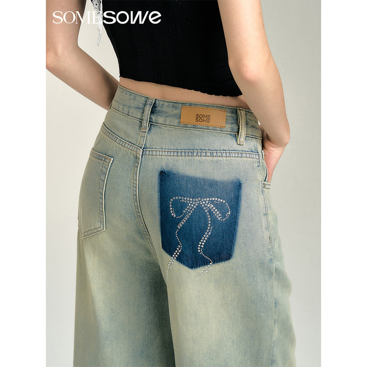 SomeSowe Vintage Hot-Drilled Washed Denim Pants