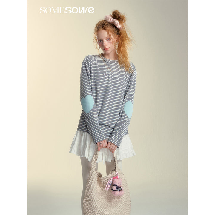 SomeSowe Striped Heart Long Sleeve Top Gray