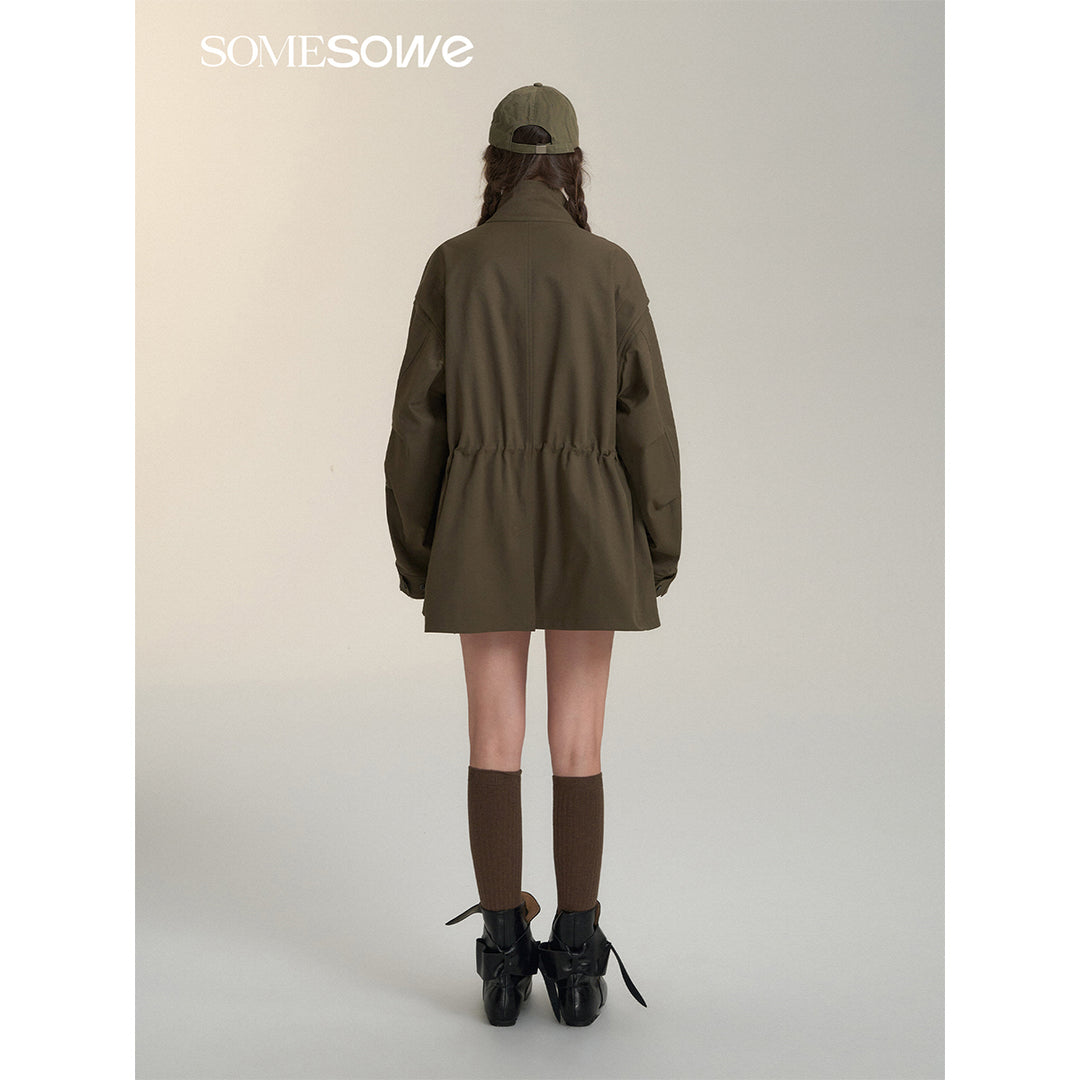 SomeSowe Bow Drawstring Waisted Cargo Jacket Olive Green