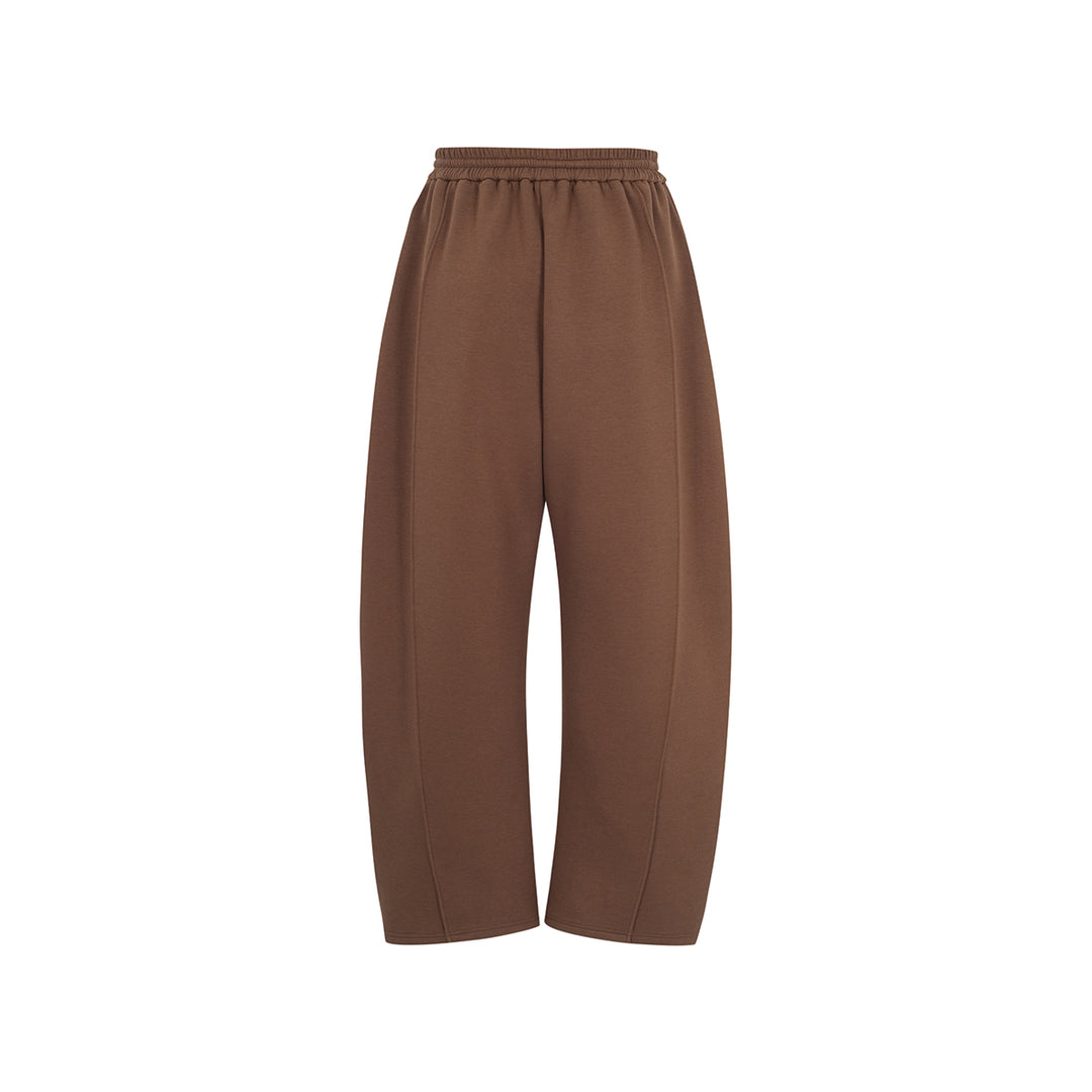 Three Quarters Stretch Loose Fleece-Lined Sweatpants Brown