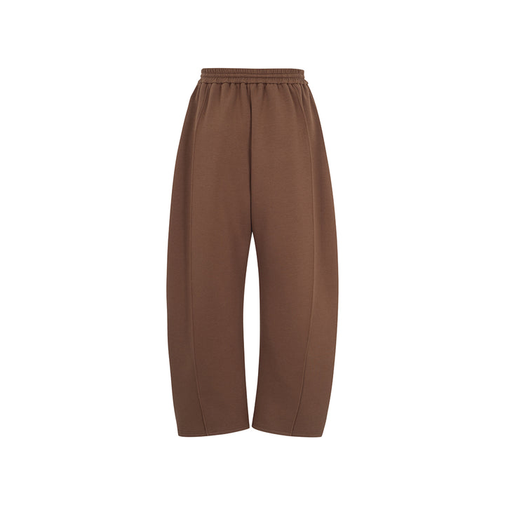 Three Quarters Stretch Loose Fleece-Lined Sweatpants Brown