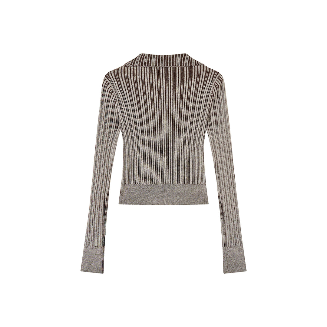 Via Pitti Button Oblique Zipper Knit Top Grey - Mores Studio