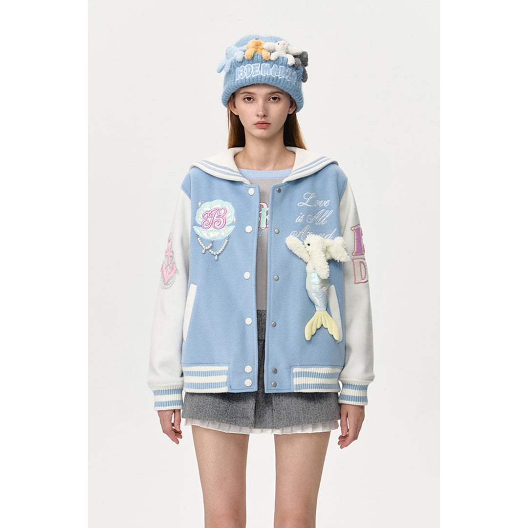 13De Marzo Sailor Collar Doozoo Mermaid Baseball Jacket Blue