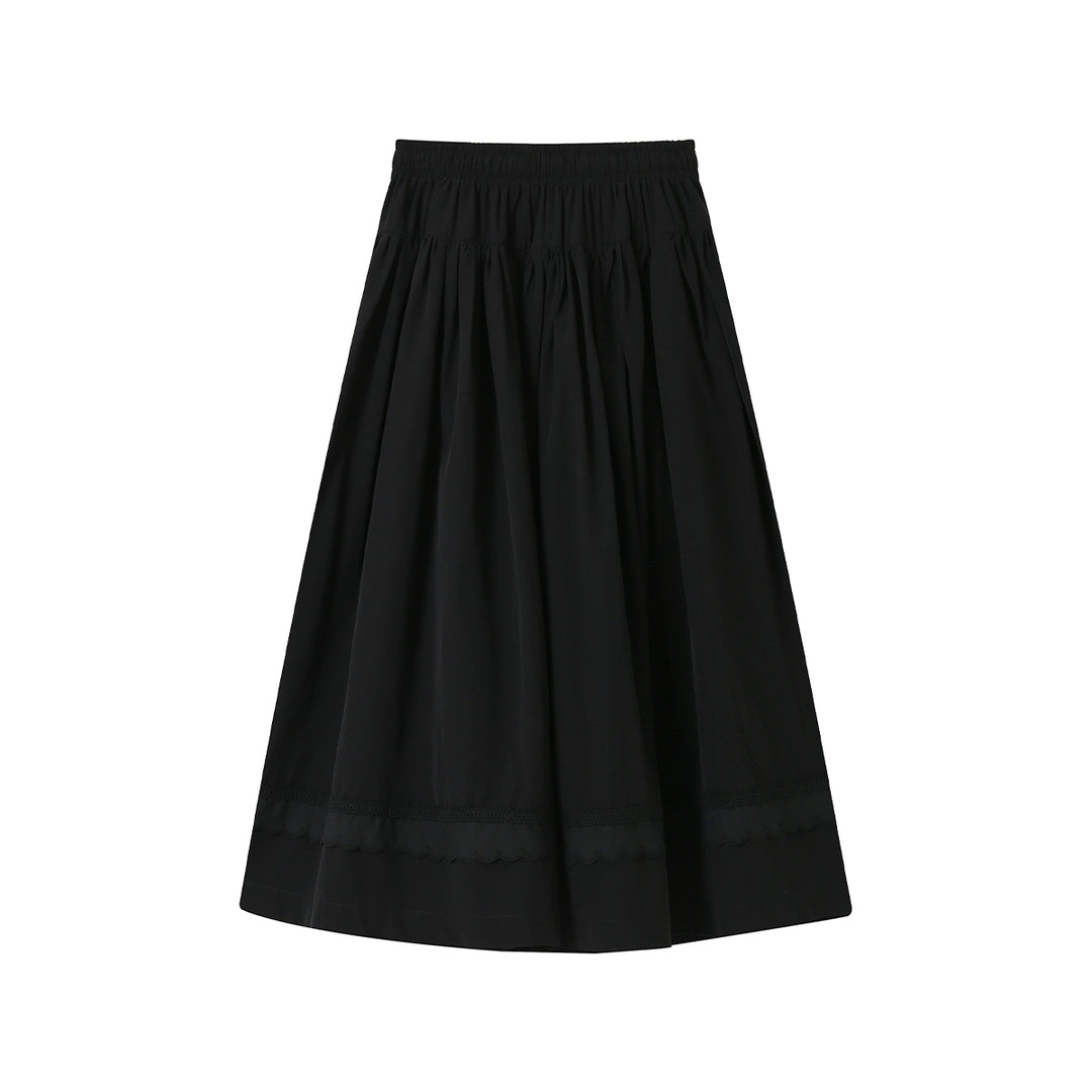 SomeSowe Lace Patchwork Casual Umbrella Skirt Black