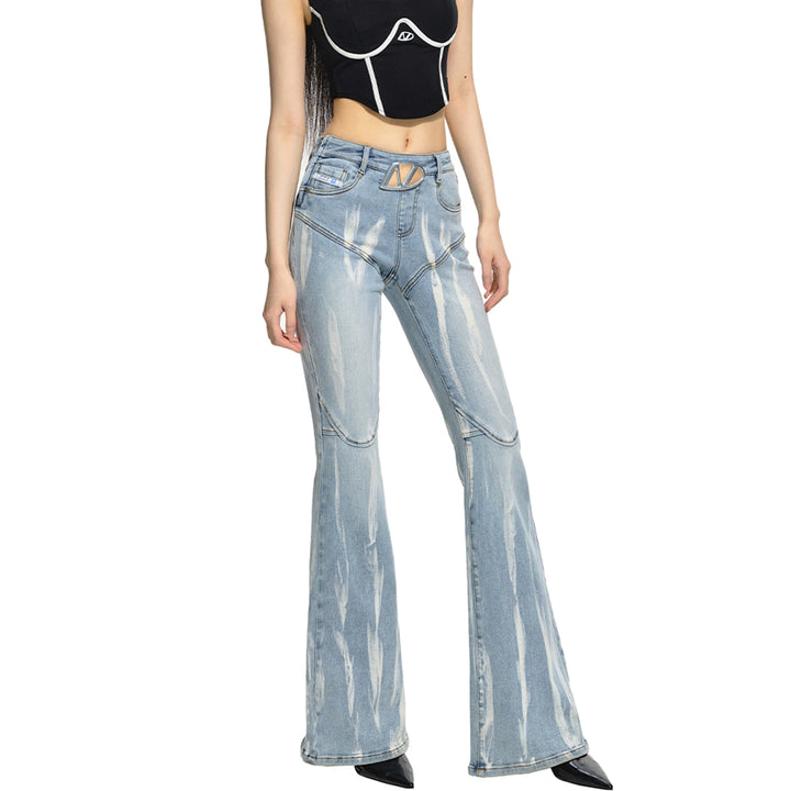 NAWS Gradient Cutting Out Metal Logo Flare Jeans