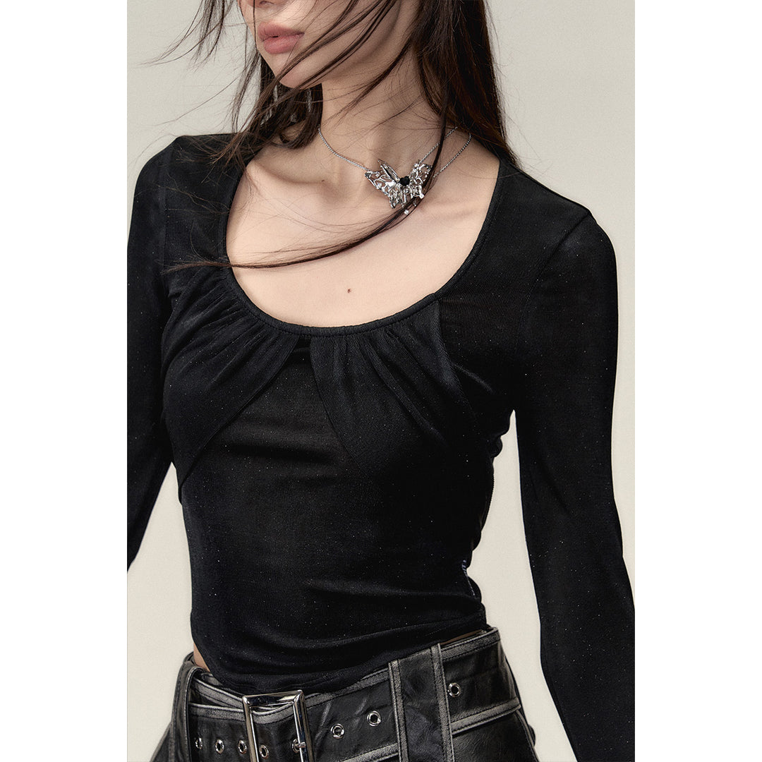 Via Pitti Sparkling U-Neck Back Tie Top - Mores Studio