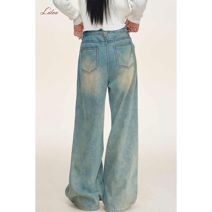 Liilou Woolen Patchwork Wide-Leg Fleece-Lined Jeans