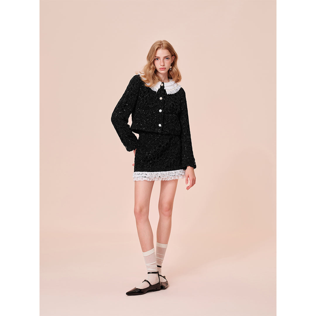 Rocha Roma Detachable Lace Collar Short Jacket Black