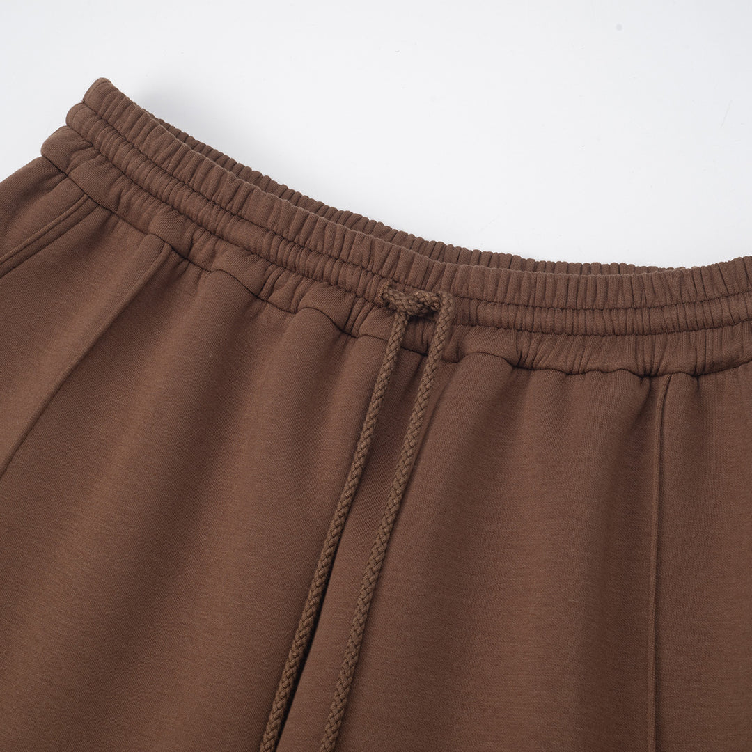 Three Quarters Stretch Loose Fleece-Lined Sweatpants Brown