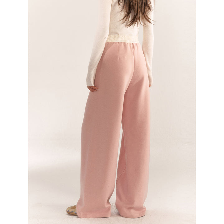 AsGony Contrast Color Elastic-Waist Casual Pants Pink