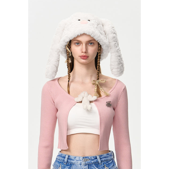 13De Marzo Rabbit Doll Fuzzy Bucket Hat White