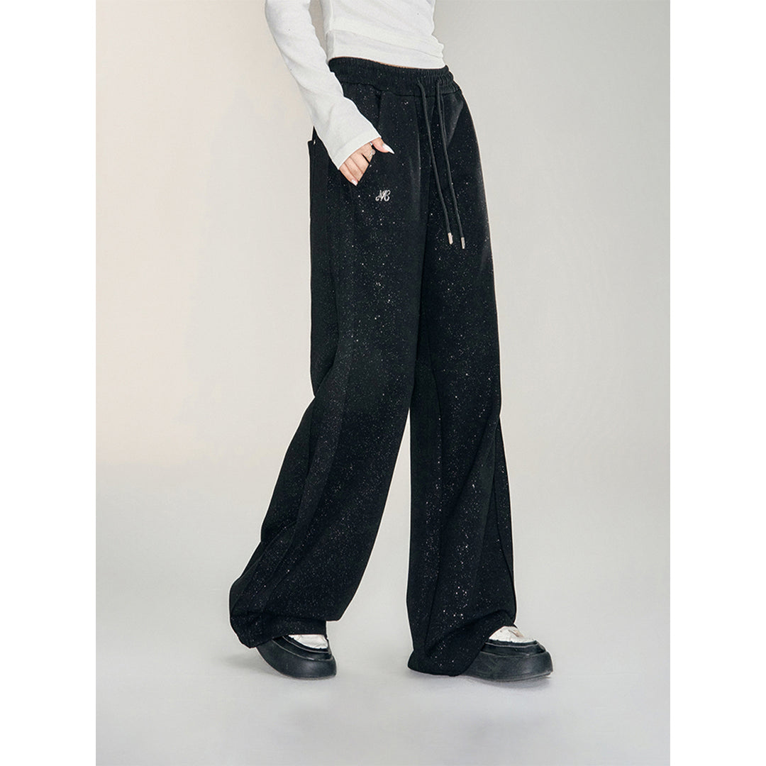 MacyMccoy Sequin High-Waist Wide-Leg Pants Black