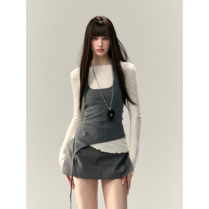 Via Pitti Irregular Halter Slip Knit Vest Gray