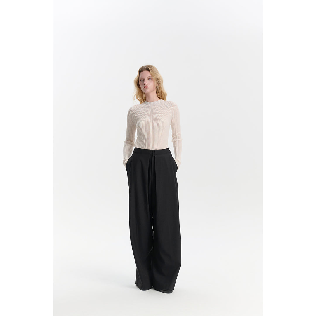 Three Quarters Wrinkled Wide-Leg Suit Pants Black