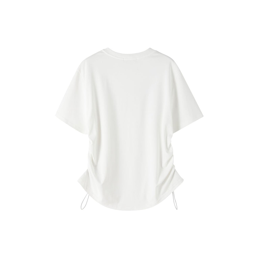 SomeSowe Pearl Necklace Printed Drawstring T-Shirt White