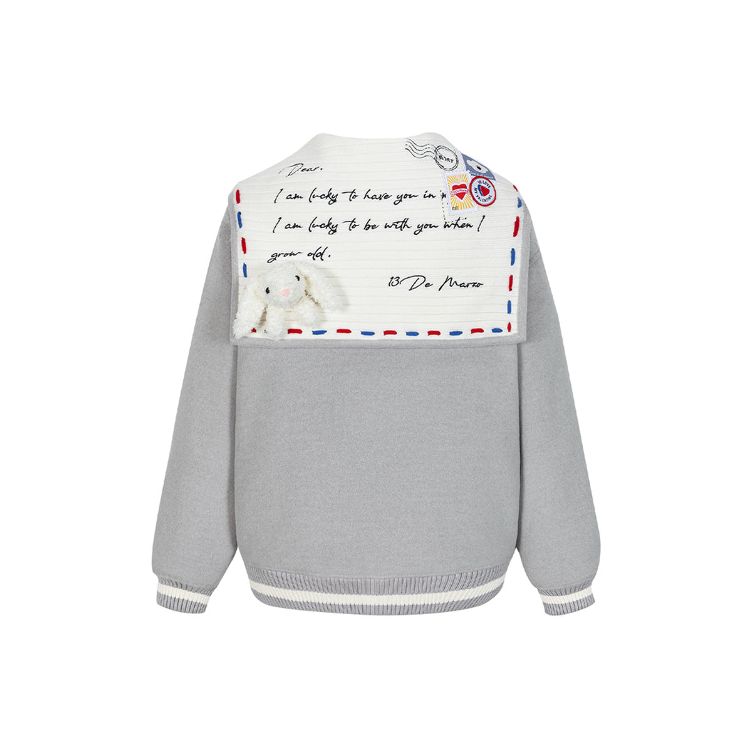 13De Marzo Sailor Collar Love Letter Baseball Jacket Grey