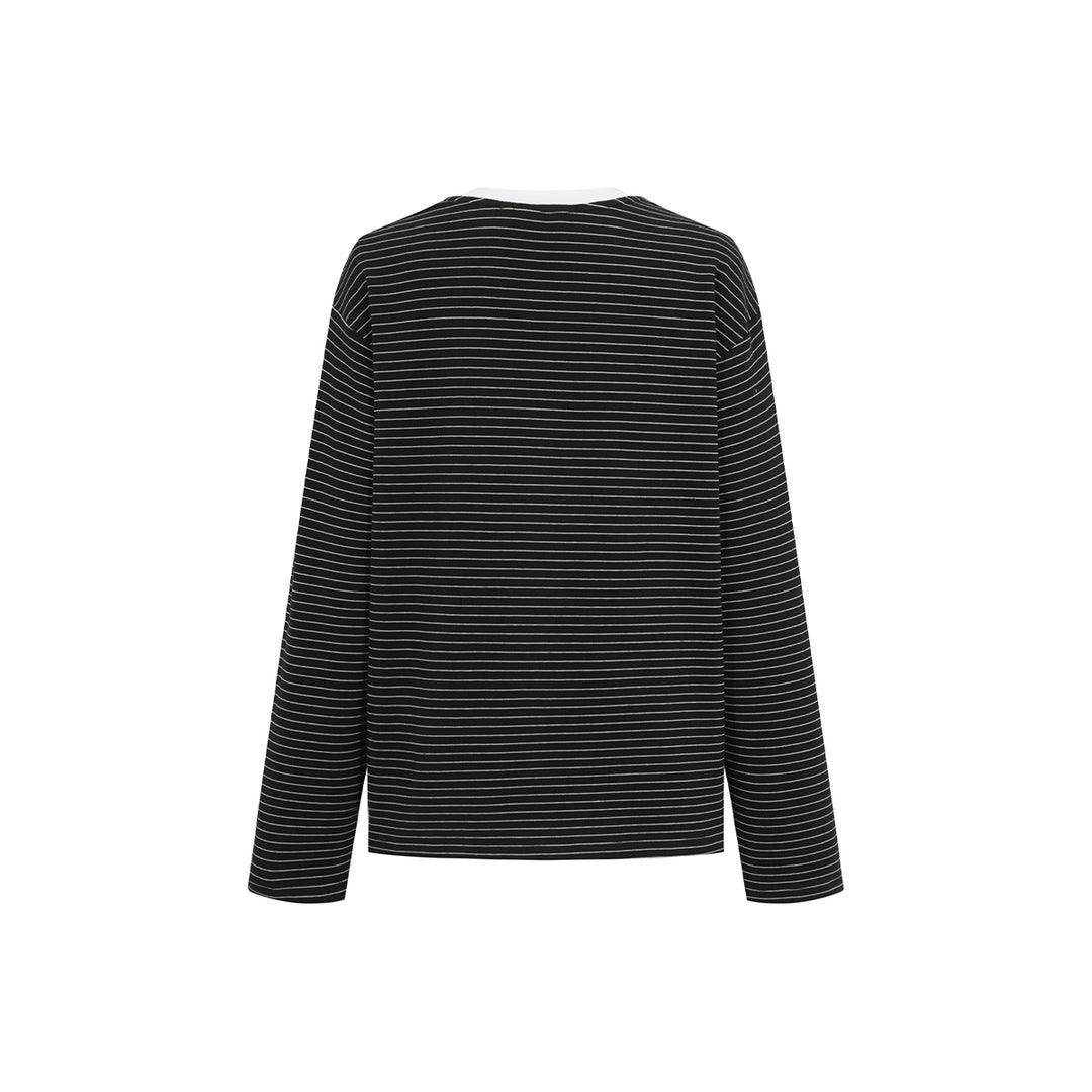 Three Quarters Hotfix Logo Striped Mousse Cashmere L/S Tee Black