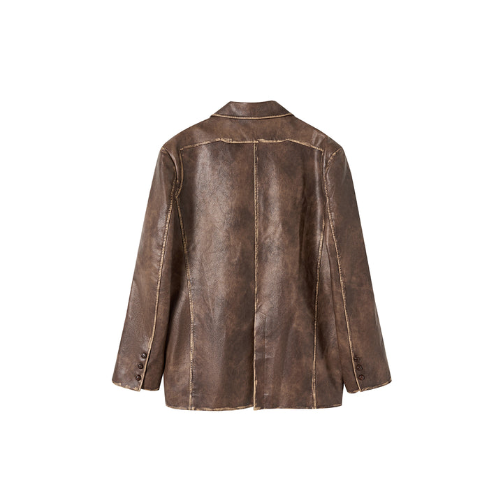 Via Pitti Distressed Heavy Washed Leather Jacket Brown - Mores Studio