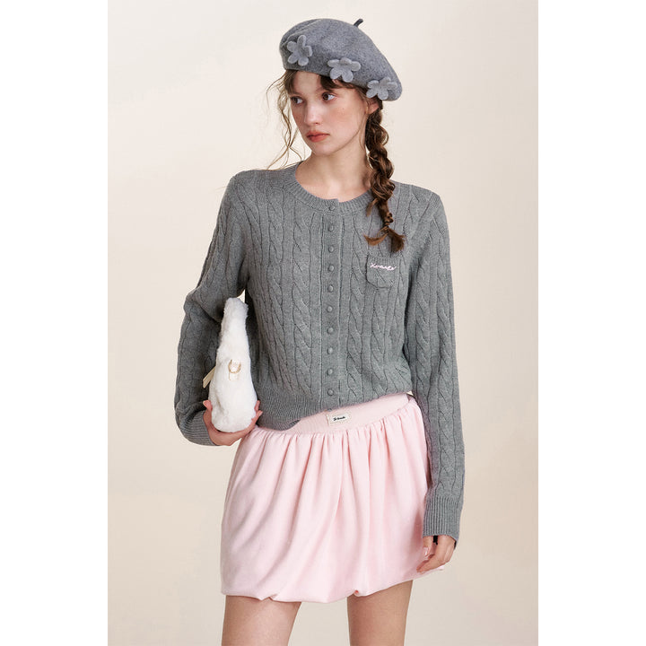 Kroche Twist Texture Woolen Cardigan Gray