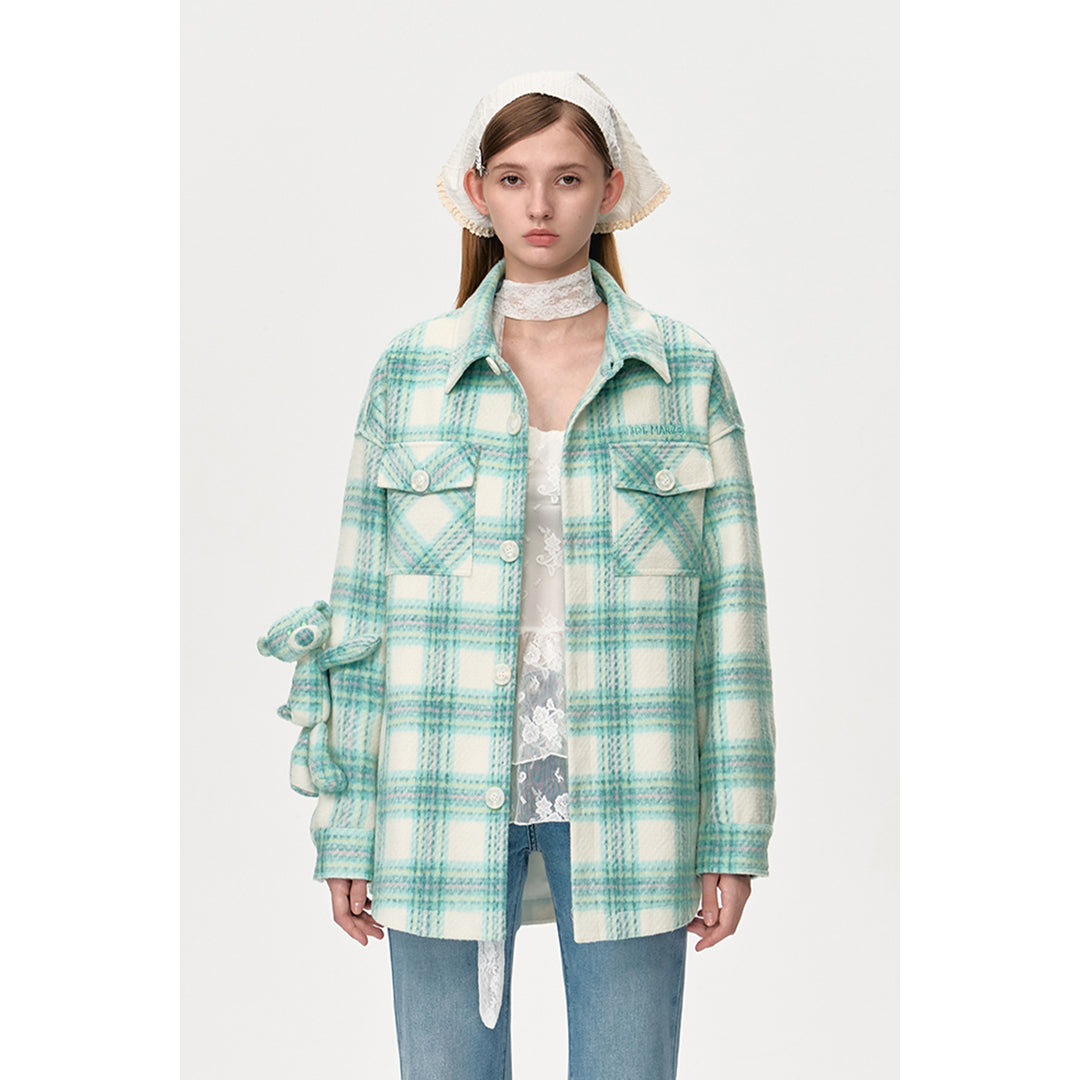 13De Marzo Plaid Bear Shirt Coat Green