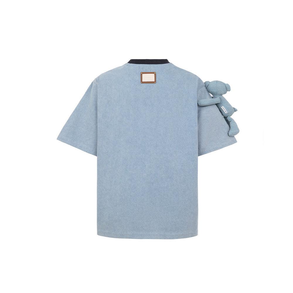 13De Marzo Bear Denim Rivet T-Shirt Washed Blue - GirlFork