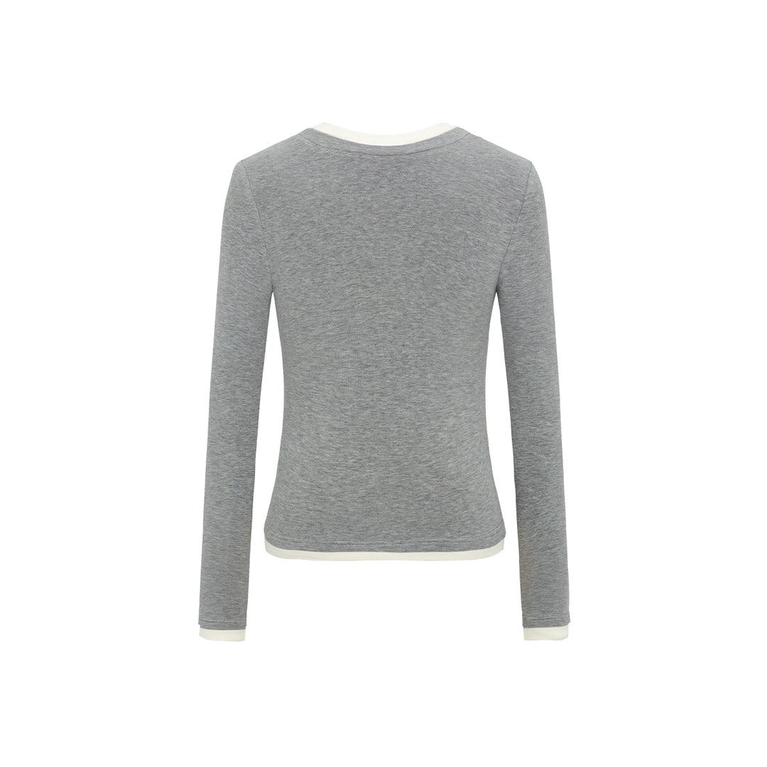 Three Quarters Hotfix Logo Fake-2-Piece Mousse Cashmere Top Gray