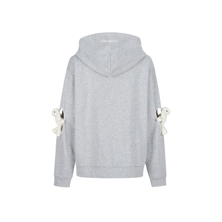 13De Marzo Doozoo Elbow Hollow Out Heart Zip Hoodie Gray